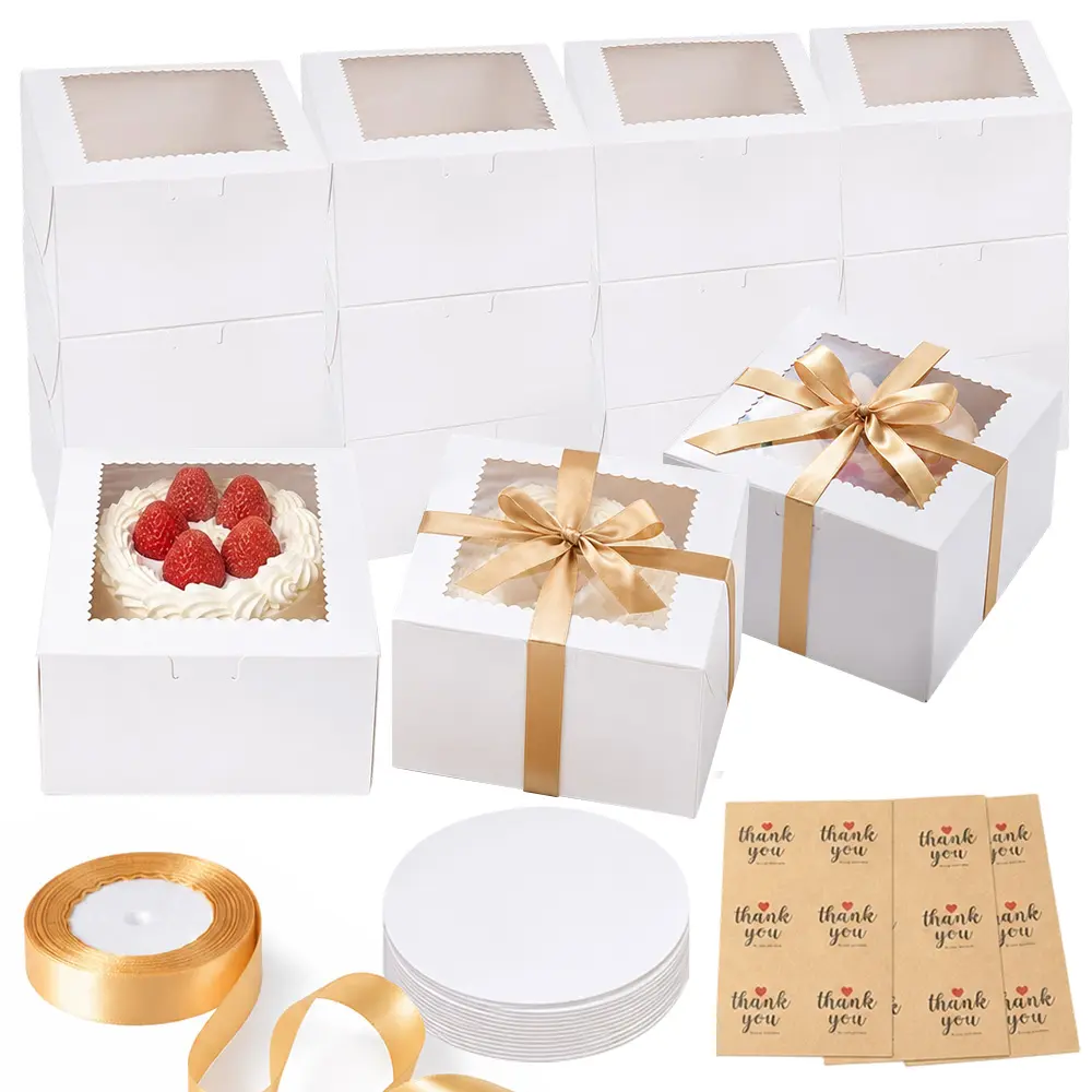 Home Improvement Building Supplies Sturdy Square Cardboard Pastry Cake Boxes (30Pcs, 6x6x5in) with Window Lids, Sticks, Boards - Easy-to-Assemble for Small Cakes, Mini Desserts, Birthday Events, 6X6x5in Size