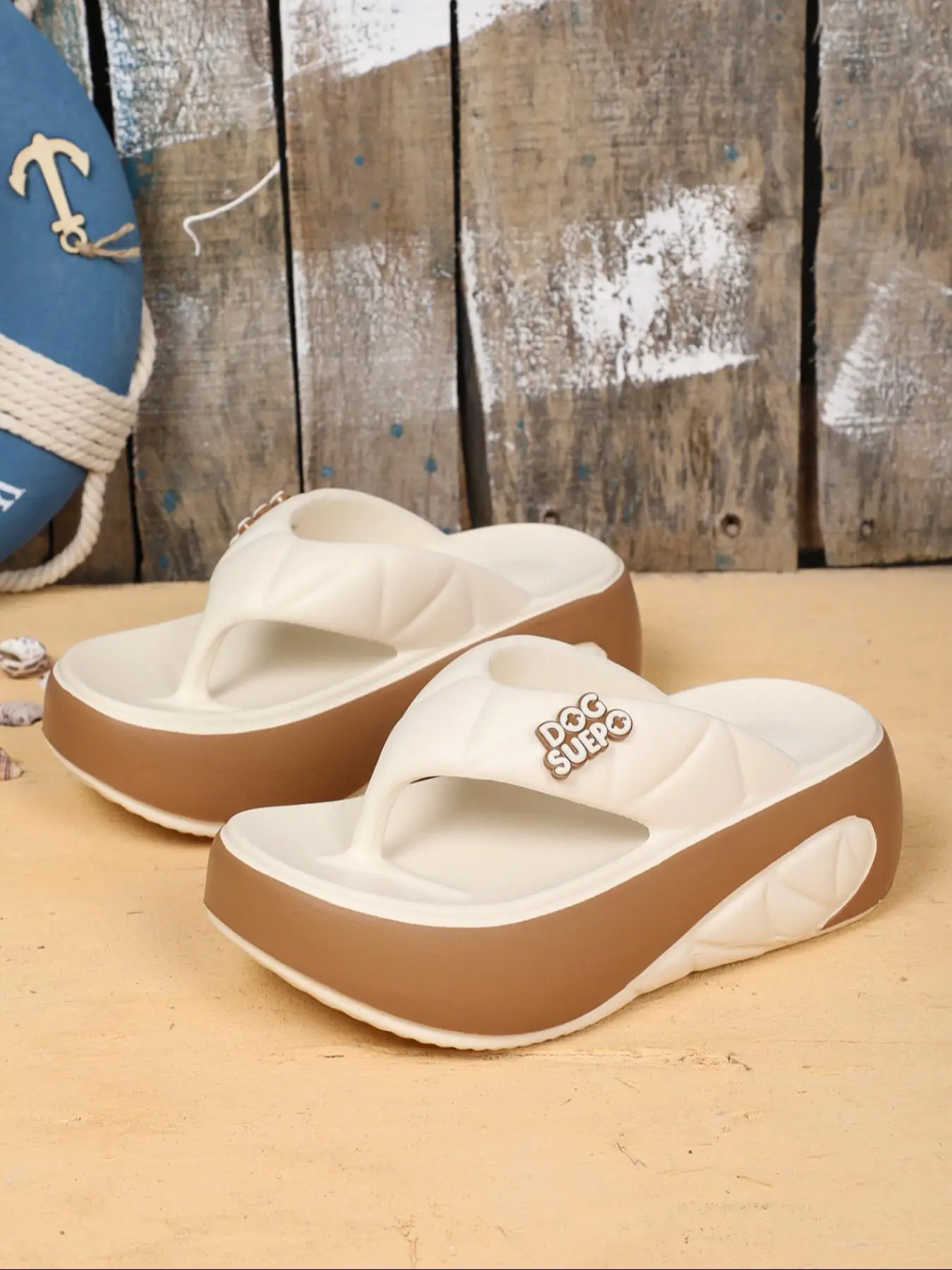 Women's Fashionable Letter Label Design Platform Slippers, Casual Comfortable Flip Flops for Summer, Lightweight Breathable Slippers for Indoor & Outd