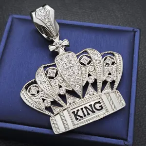 HIP HOP STYLE ICED OUT GOLD / SILVER PLATED LARGE KING CROWN FASHION CZ CHARM PENDANT - IT FITS UP TO 15mm CHAIN