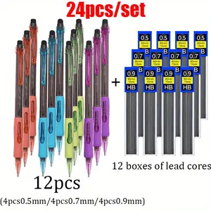 24pcs/set 0.5/0.7/0.9mm automatic pencil set, Art Mechanical Pencil, Mechanical Pencils Set, Art Materials, equipped with a non breakable pencil lead, smooth writing, suitable for office supplies such as writing, drawing, sketching, etc