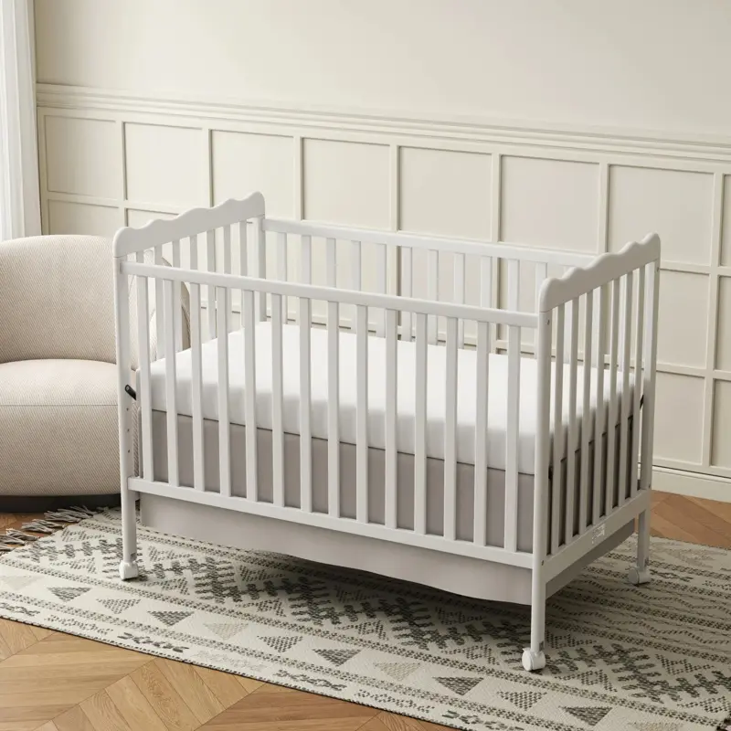 4-in-1 Convertible Wooden Baby Crib - Full Size Height Adjustable Cribs with 3 Adjustable Bases, Removable Wheels, Non-Toxic Finishes, Anti-Slip Sides, Closet; Converts to Toddler Bed, Daybed (Newborn Nursery Registry Essential)