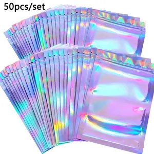 50pcs/bag, Laser Film Yin-Yang Bone Bag, Holographic Decorative Packaging Bag, Semi-Transparent Ziplock Bag, Mobile Phone Case Packaging Bag, Jewelry Storage Bag, Colored Plastic Bag, DIY Storage Bag, Zipper Bag, Zipper Pouches