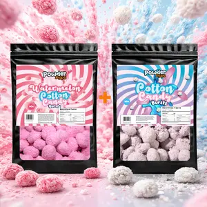 PowderPops Cotton Candy Gusher Bursts 6OZ + Watermelon Cotton Candy Gusher Bursts 6OZ Duo Pack - 12 Ounce Bundle - Viral Candy - Sweet Fruit Snack Gummies