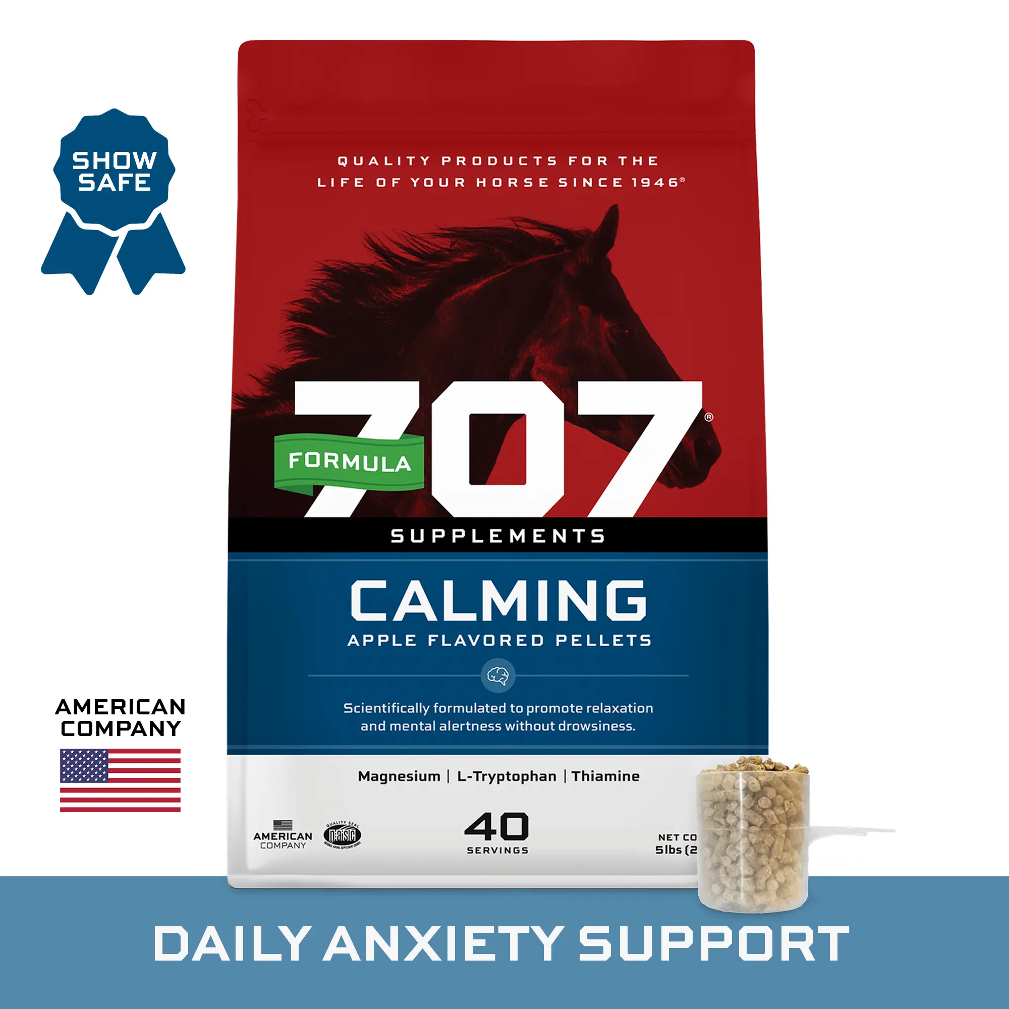 Formula 707 Calming Pellets for Horses - 5 lb Bag (40 servings) - Show-Safe Anxiety Relief & Focus Support