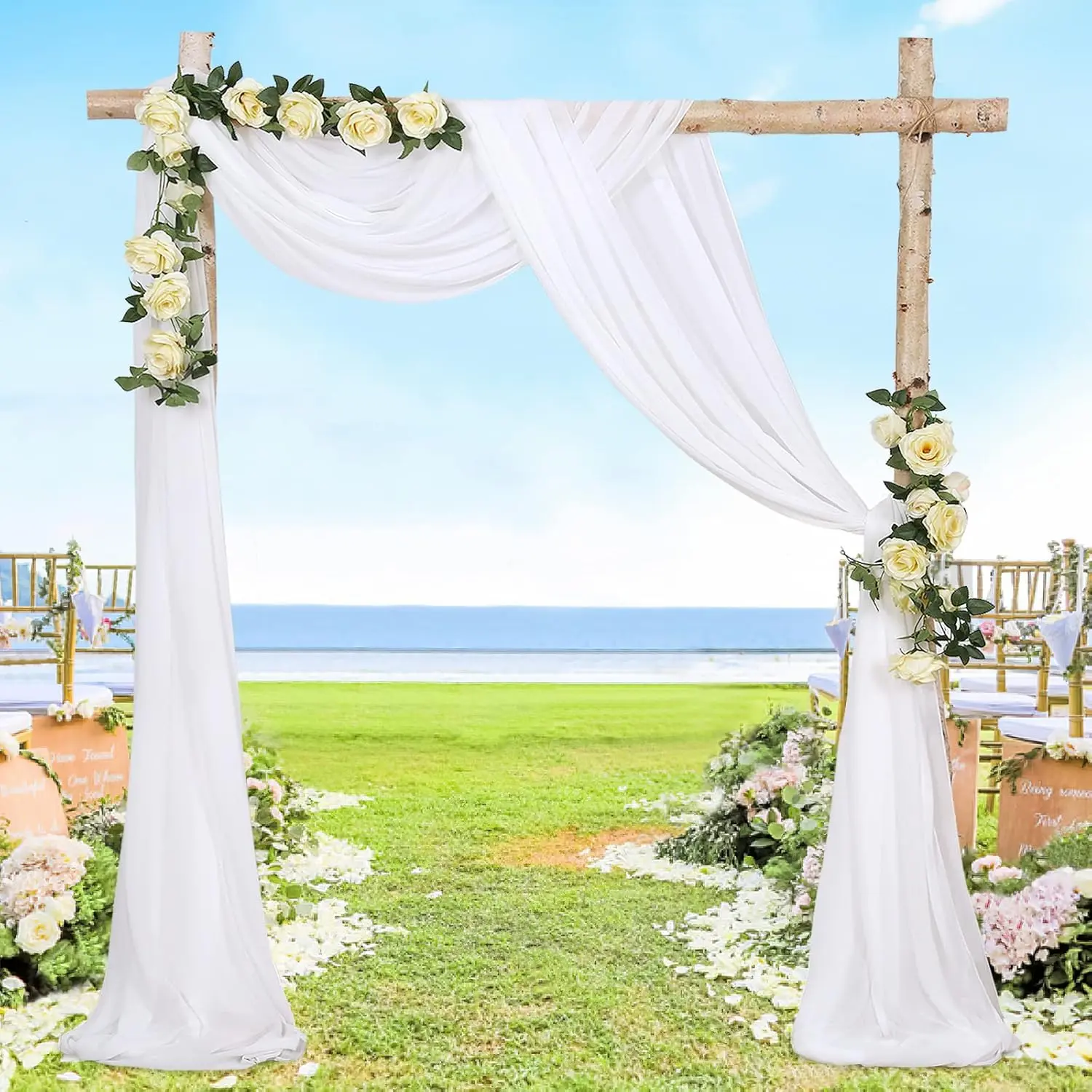 Wedding Arch Draping Fabric Ivory, White 2 Panels 6 Yards Sheer Chiffon Backdrop for Ceremony Party Indoor Outdoor