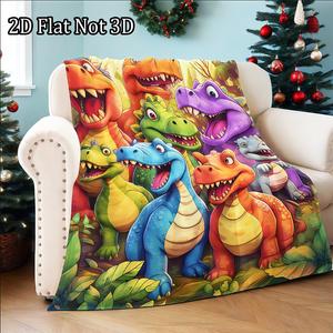 [2D! 2D! No 3D blanket] Soft Funny Throw Blanket Cute Smiling Dinosaurs 2D Print Flannel,Contemporary Animal Theme All-Season Cozy Knitted Thermo-Regulating Cover,Lightweight Fabric,Perfect For Napping,Christmas Present
