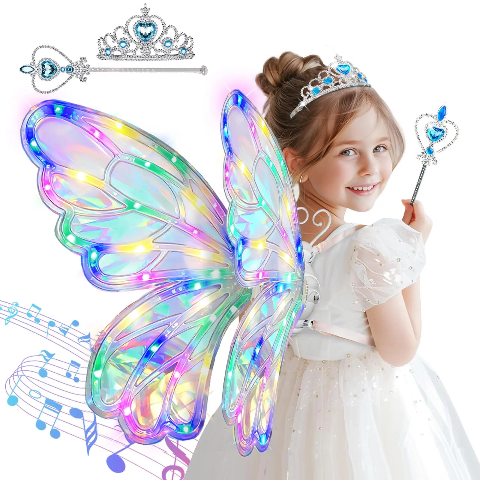 Light up Fairy Wings With Music For Girls Pretend Play Dress-up toys , Butterfly Wings for 3+ year Years Girls, Fun Play, Fancy Toy for Kids Halloween, Christmas Birthdays gift