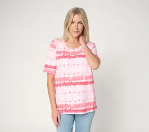 Denim & Co. Printed Favorite Jersey Elbow Sleeve Scoop Neck Top