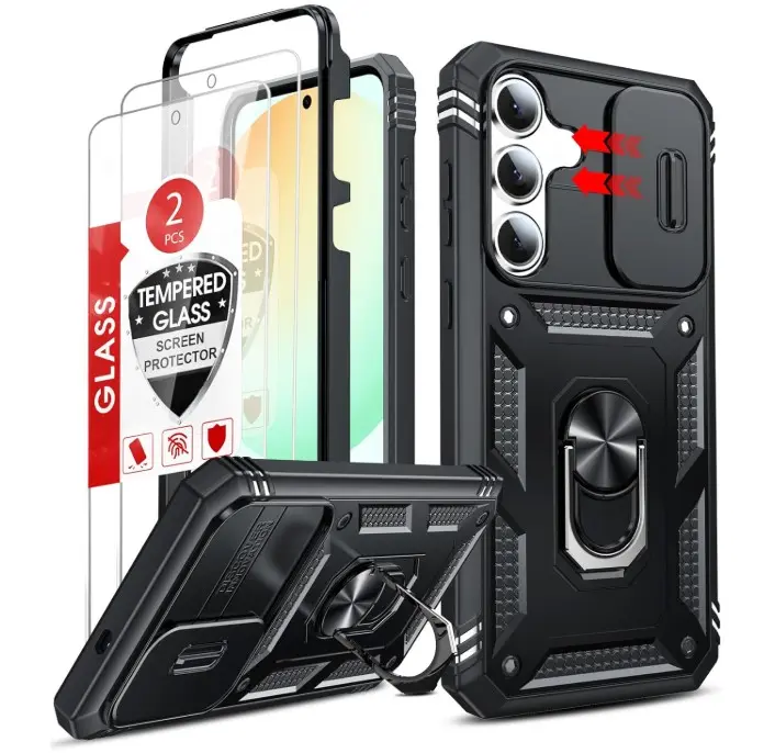 LeYi for Samsung Galaxy S25-FE Case: Samsung S25 FE Case with【2 Packs】 Screen Protector, Samsung Galaxy S25 FE Phone Case Camera Cover, Military-Grade S25FE Protection Funda Samsung S 25 FE, Black
