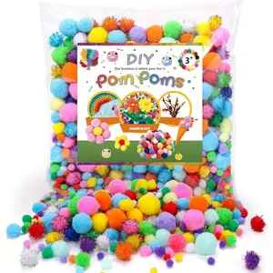 1000 Vibrant Mini Pom Poms 1-3 Cm for DIY Crafts, Colorful Acrylic Fiber Balls with Rainbow and Flower Patterns, Perfect for Teens and Crafters, Ornaments, Party Decor