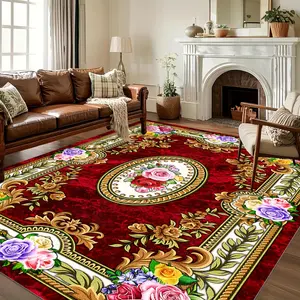 1pc Luxury Velvet Area Mat Bohemian Design Non-Slip Backing Machine Washable Perfect for High Traffic Areas like Living Rooms Bedrooms Indoor Spaces Polyester Velvet Machine Made Bonded Pile