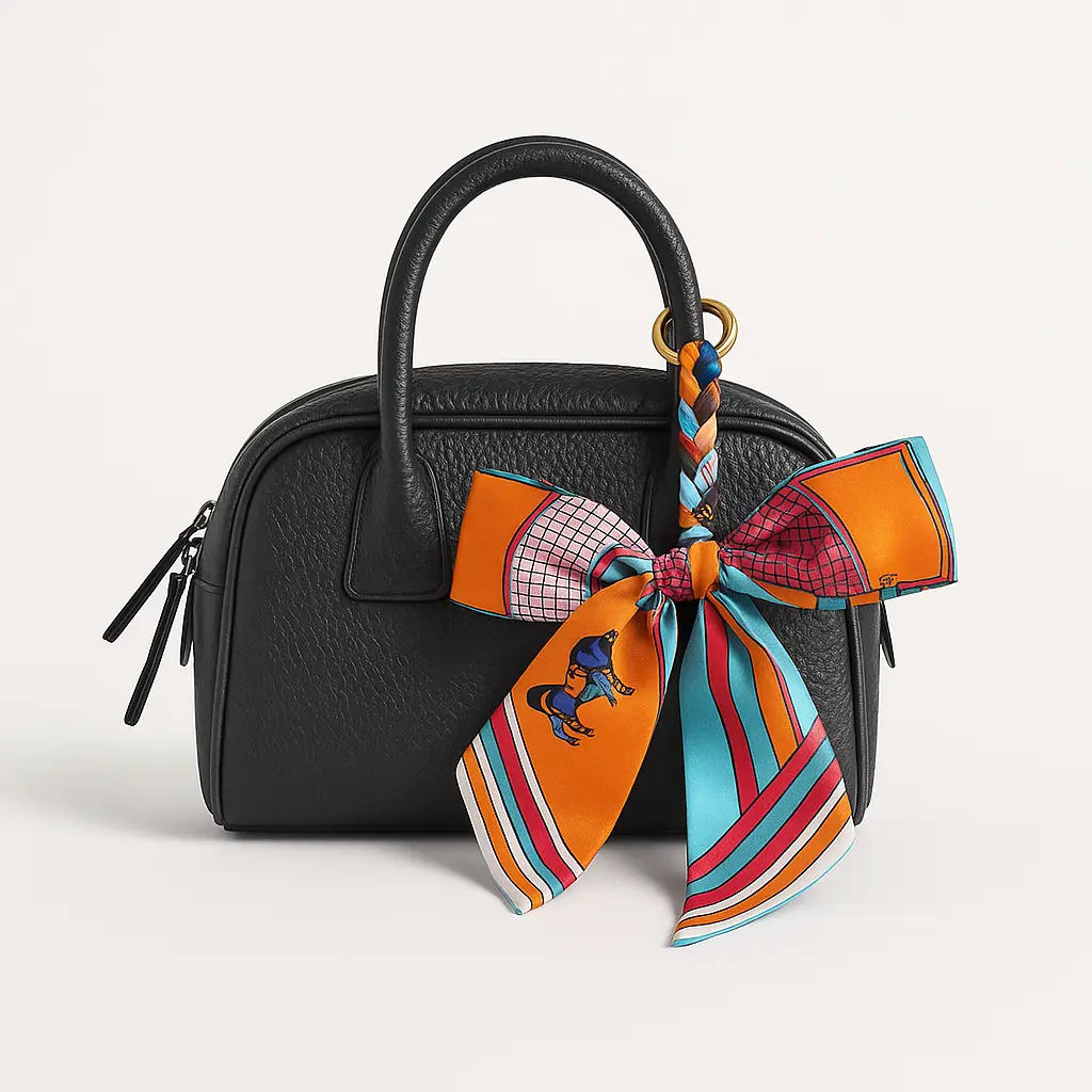 Designer-Inspired Scarf Bow Bag Charm – Elegant Purse Keychain & Handbag Accessory – Luxury Ribbon Bow for Women’s Tote, Shoulder Bag & Car Keys