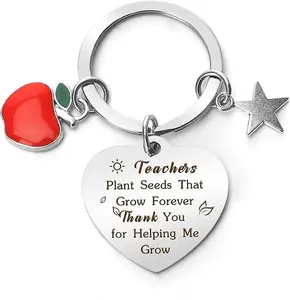 Teacher Appreciation Gifts for Women Men Thank You Teacher Keychain Stainless Steel Inspirational Engraved Pendant Graduation End of Year Retired Teachers Gift