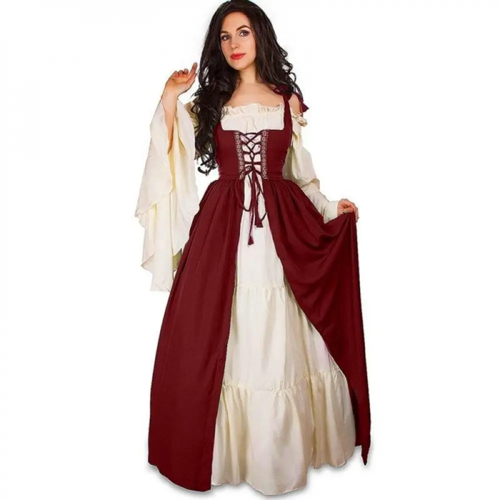 Black White Renaissance Costume - Medieval Peasant Dress with Flared Sleeves for Halloween & LARP,Adjustable Strap Cosplay Gear for Cosplayers, Stage Performances, Halloween Events, Renaissance Dress Costume, Halloween Costume