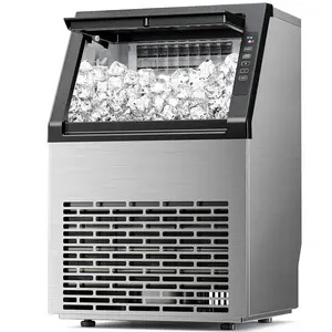 Commercial Ice Maker Machine 79Lbs/24H, Self-Cleaning Freestanding Ice Machine for Home, Bar, Restaurant, Coffee Shop, Outdoor, Stainless Steel Silver