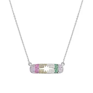 Stately Steel Rainbow Pave Pendant Necklace