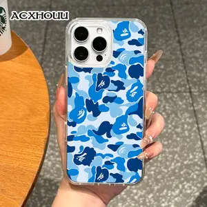 Magnetic Stylish Case for iPhone 17 16 E Pro Max 15 Plus 14 13 12 11 XS XR, Blue Bape Camo Aesthetic | Shockproof, Silicone, Lightweight, Girly, and Scratch Resistant Protection