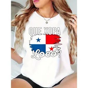 Women's Panama Flag "QUE XOPA Loco?" Graphic T-Shirt, Casual Patriotic Tee for Panamanian Pride & Daily Wear, White Short Sleeve Top