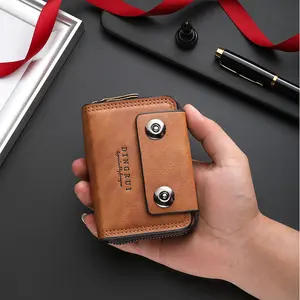 Mens Zipper Card Holder Wallet, Slim Leather Business Purse, Compact Accordion Credit Card Organizer with Cash Pocket for Work & Travel
