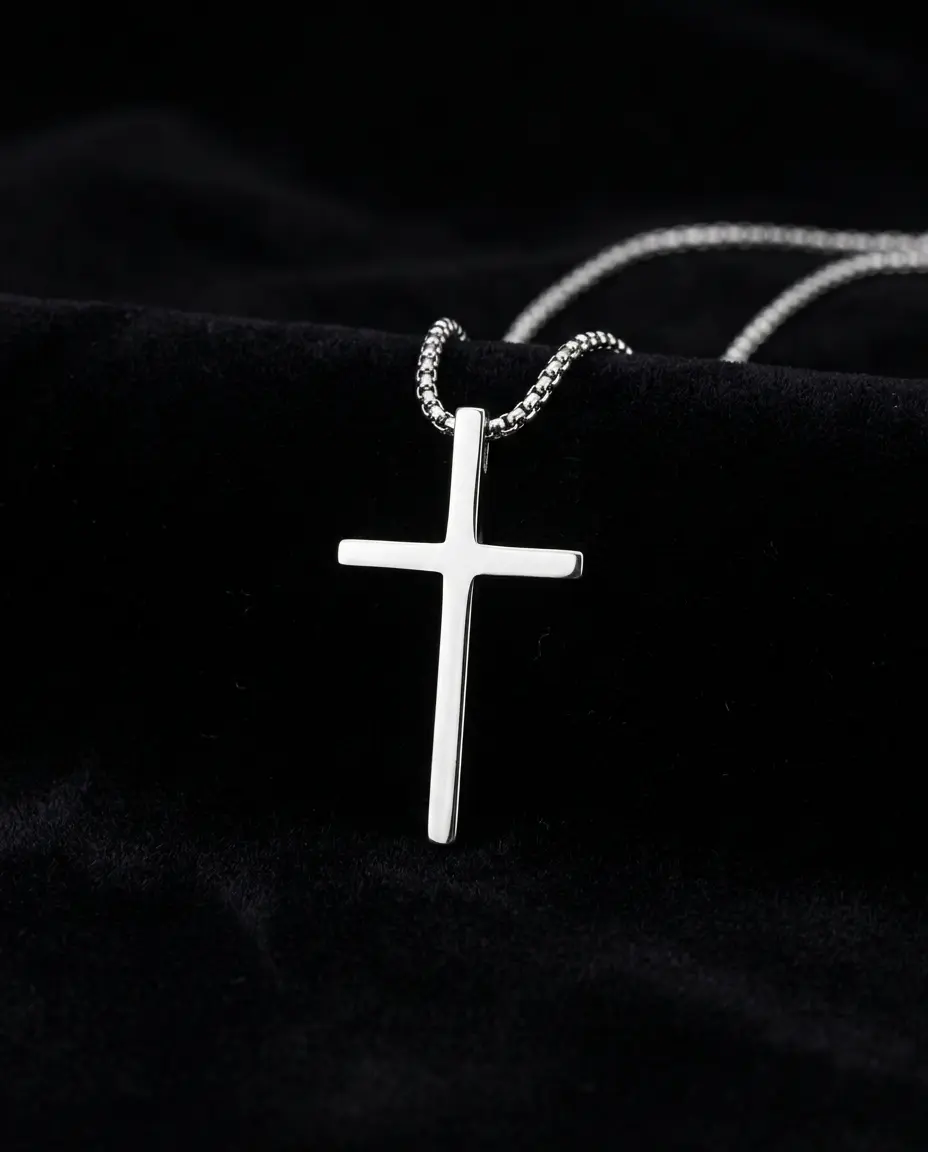 Unisex Minimal Stainless Steel Cross Necklace - Christian Crucifix Pendant, Men's Religious Image Metal Piece Jewelry Gift & Accessories, Stainless Steel Necklaces, Crucifix Necklaces