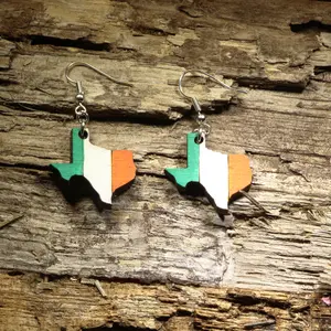 Texas Irish Flag Wooden Dangle Earrings | Texas Irish Pride Jewelry