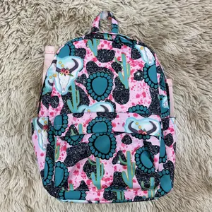 Bull skull concho printed western canvas kids backpack Bull skull concho printed western canvas kids backpack