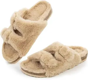 Women’s Slippers, Cozy Fuzzy Slippers with Comfortable Sole, Fluffy Slippers for Women, Adjustable Shoulder Strap, Indoor and Outdoor Outfit, size 6-11
