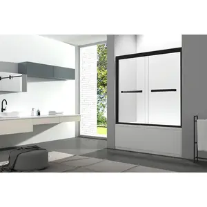 Aquamoon Sienna Framed Tub Door W 60" x H 66", Sliding Panels, Matte Black Finish