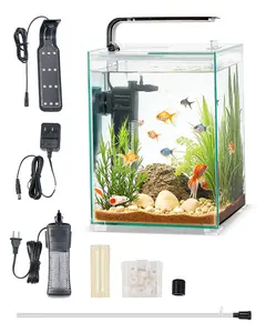 5 Gallon Square Glass Aquarium With Clear Glass Construction, Smart Self-Cleaning System, 3-Color LED Lighting, Quiet Filtration, Desktop Fish Tank, Easy Maintenance, Suitable For Betta And Small Freshwater Fish