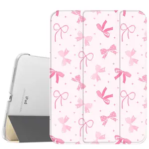 Pink Bow Case for iPad A16 2025 / iPad air 6/ iPad mini 6, Slim Stand Cover with Soft Translucent Frosted Back Pencil Slot, for Samsung Galaxy Tab S9 Tablet Cases, Accessories, Leather