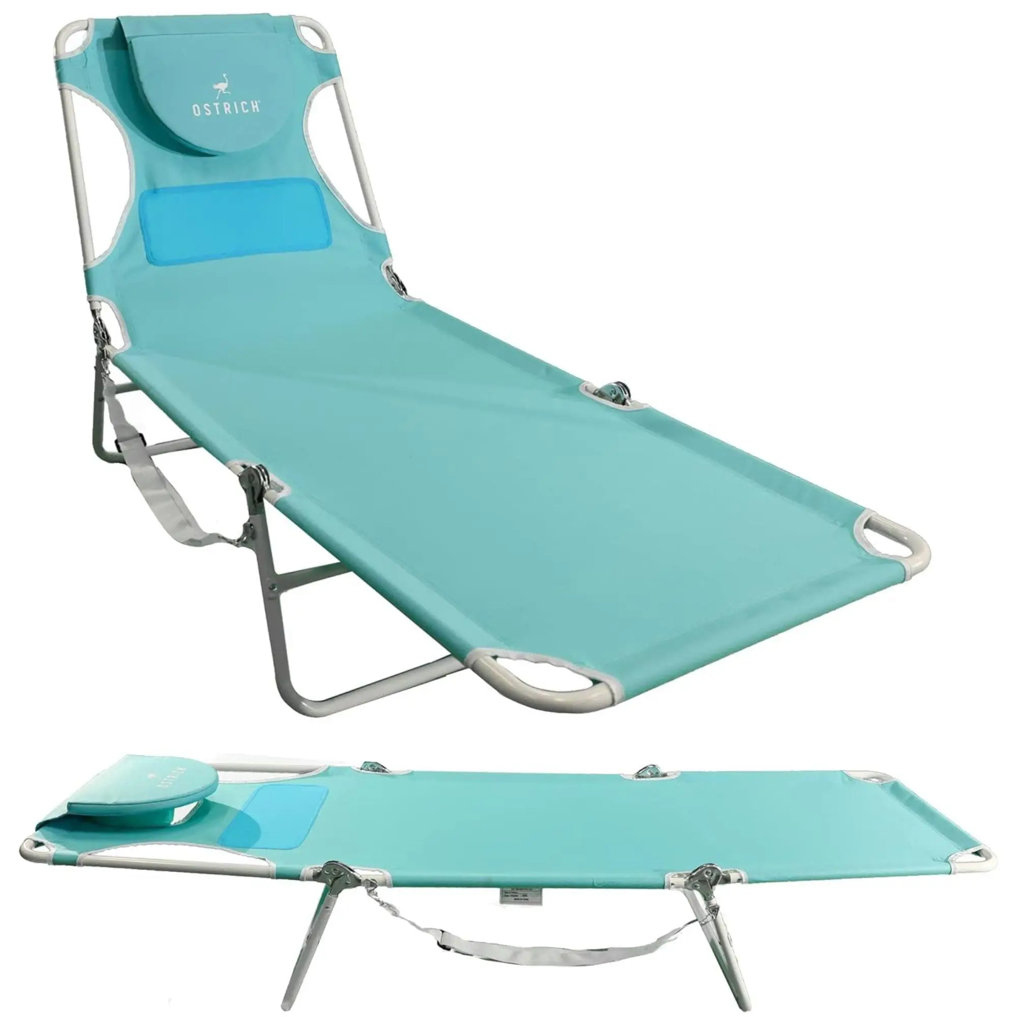Ostrich Ladies Adjustable Outdoor Folding Lounger – Tanning Chair w/ Face & Chest Cavity for Beach, Pool, Camping (Aqua)