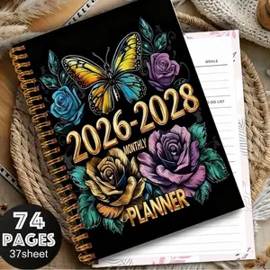 1-3 Year Academic Planner (2026-2028), Monthly & Daily Organizer, Spiral Bound, Butterfly Floral Cover, Compact 5.5"x8.3", Ideal for Students, Business, Gifts
