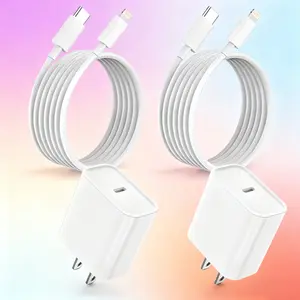 Apple Fast Charger Set — 20W TypeC-PD Wall Charger Block + 2 10FT Extended Lightning Cables | Compatible with 14/13/12/11/XR/XS/SE