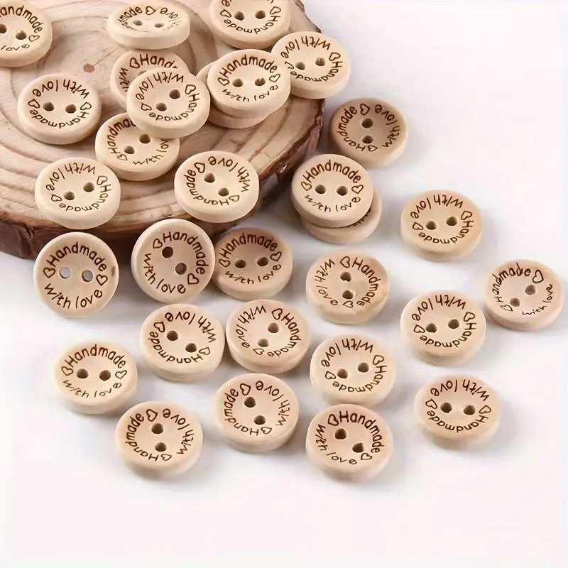 50pcs Handcrafted White Wooden Buttons for DIY Sweaters and Knitting Projects - Craft Supplies