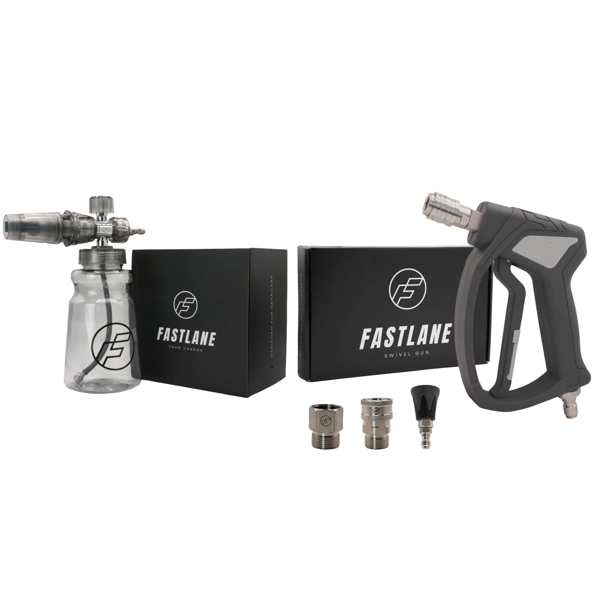 Fastlane Foam Cannon & Swivel Gun Combo - 360° Swivel - 1.1mm and 1.2 mm Orifice - High Quality Stainless Steel - 40° Nozzle -