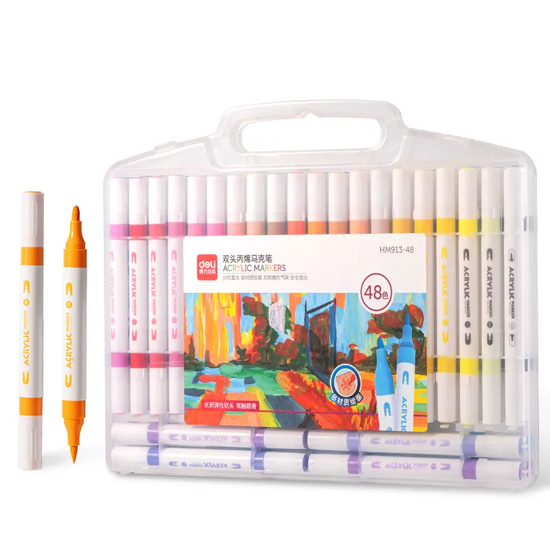 Deli Acrylic Paint Marker Pen, 12/24/36/48pcs Dual Tip Acrylic Markers for christmas 2024 ornament, Rock Painting, Wood, Canvas, Stone, Glass, DIY Craft Making, markers for coloring