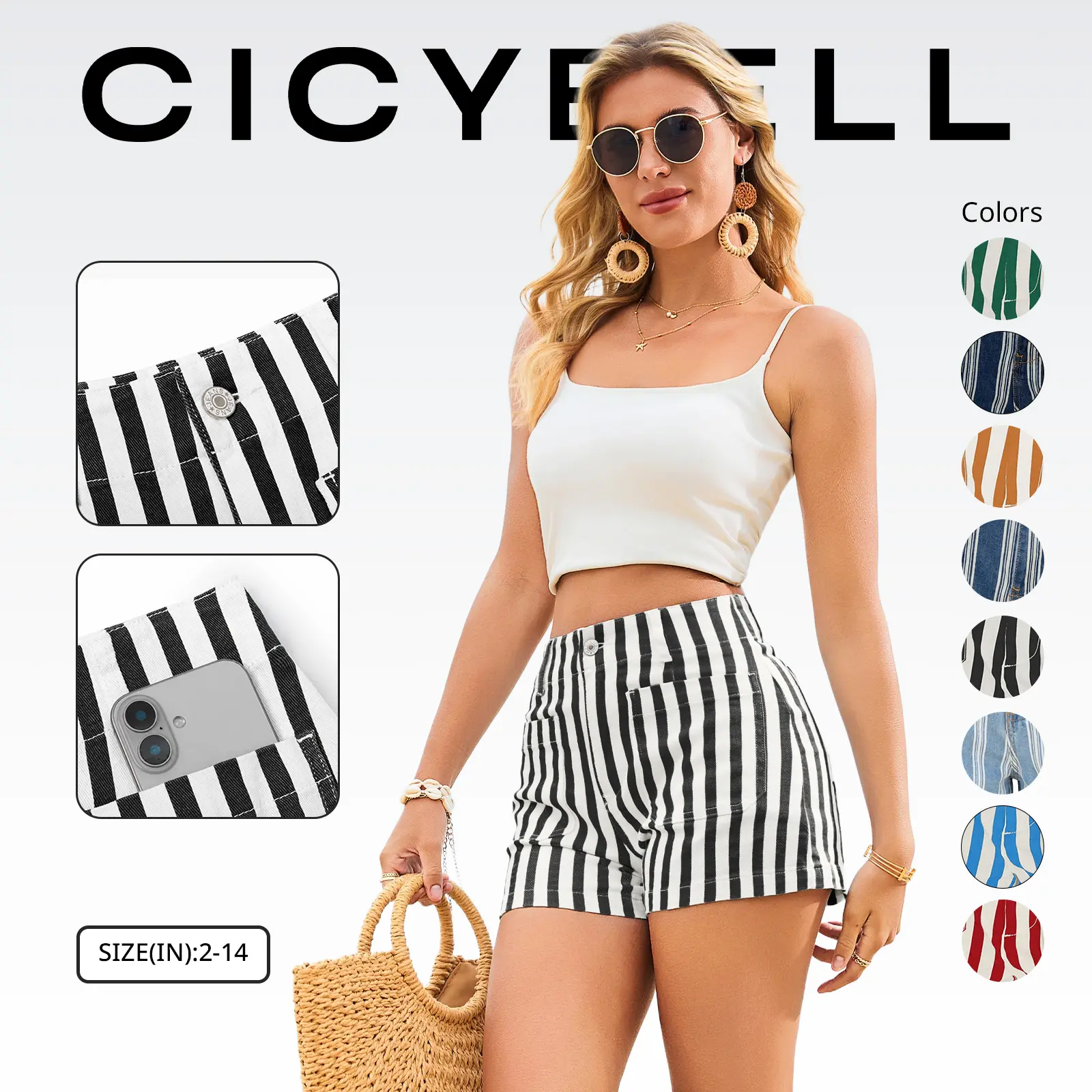 Cicy Bell Womens Summer Striped Jean Shorts Casual High Waisted Wide Leg Denim Shorts Above The Knee Beach Vacation Jorts Cicy Bell Womens Summer Striped Jean Shorts Casual High Waisted Wide Leg Denim Shorts Above The Knee Beach Vacation Jorts