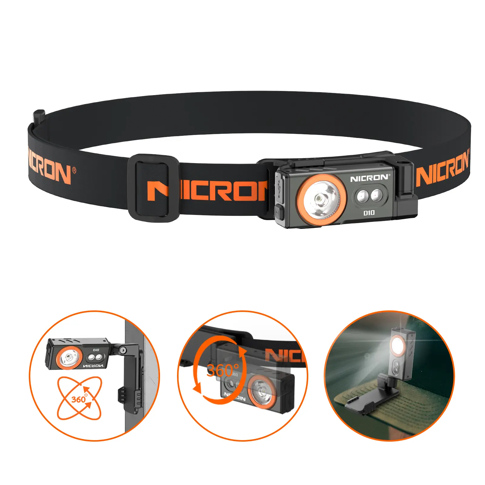 Summervibe NICRON D10 Rechargeable LED Headlamp - 500 Lumens, RGB 5 Color Modes, IP54 Waterproof, 360° Rotatable, with Clip & Magnetic Base - Perfect for Hunting, Fishing, Hiking, Camping, Running & Outdoor Adventures High Performance Flashlig