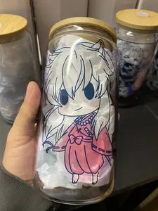 Anime Manga Panel Glass Cup 16oz featuring Inuyasha and Kagome Chibi #12