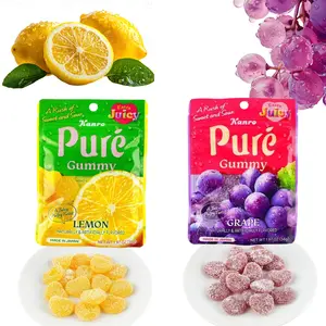 Kanro Pure Gummy Candy Lemon & Grape Flavor to Choose Sour Powder 1.97 oz per Pack Cute Heart-ShapedJapan Trendy Gummies - Japanese Sour & Sweet Citrus Fruit Chewy Snacks with Tangy for Kids and Adults