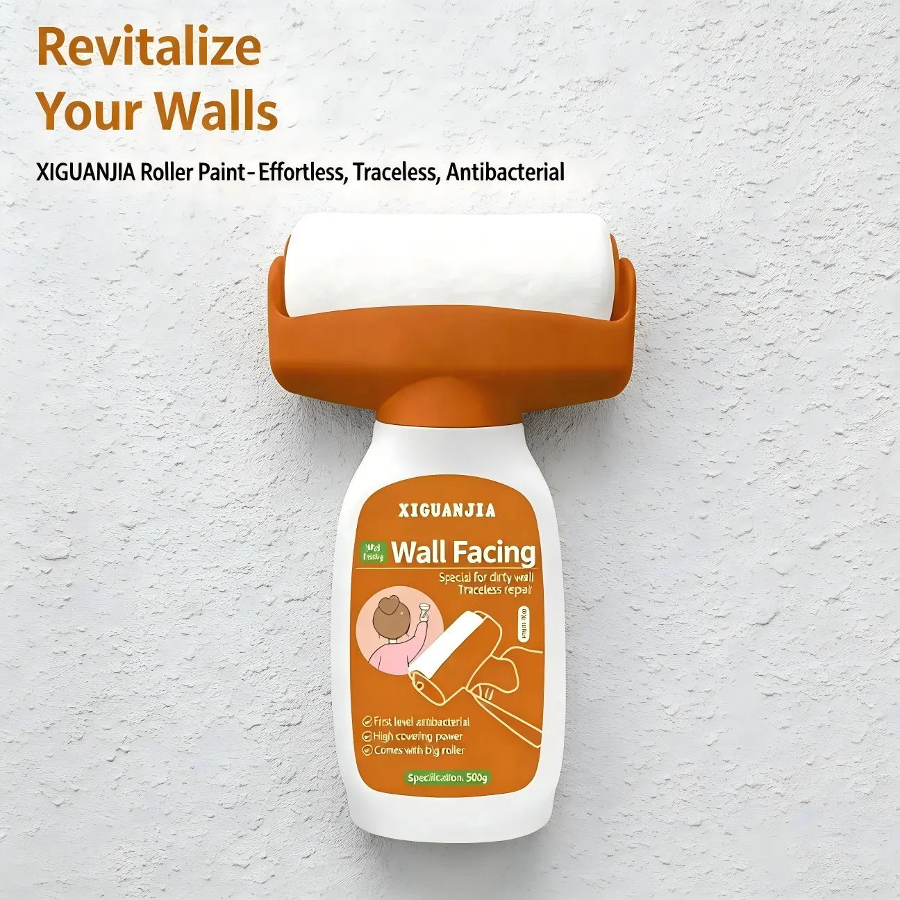 Wall Paint Repair Roller:A wall repair tool designed for roll-on touch-ups.Specifically formulated to treat damp and moldy walls,it effortlessly removes surface stains.Features eco-friendly,water-based paint with no unpleasant odors.