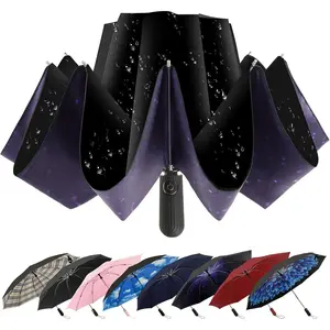 Compact Inverted Travel Umbrella, Automatic Open Close, 9-Rib 46 Inch Windproof Umbrella, Waterproof UPF 50+, Portable Umbrellas for Men, Women, Travel, and Daily Use