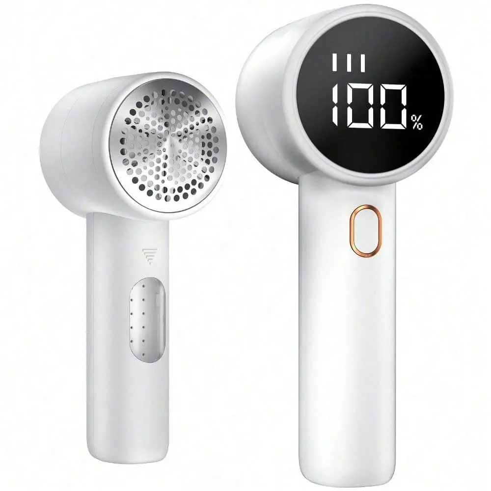 This rechargeable lint trimmer, electric portable sweater remover, Removal, equipped with 3 speed Settings, 6 blades and a digital LED display, is perfect for removing pilling from clothes, furniture and blankets