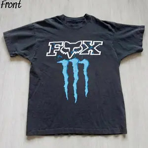 F0x Racing x Monster Energy with Blue Accents Graphic Tee, Racing Shirt, Monster Logo Shirt, Grunge Gothic Tees, Aesthetic Shirt, Motocross Merch, Y2K Emo Scene Amity Affliction Style, 100% Cotton Lightweight Shortsleeve, Streetwear Vibes