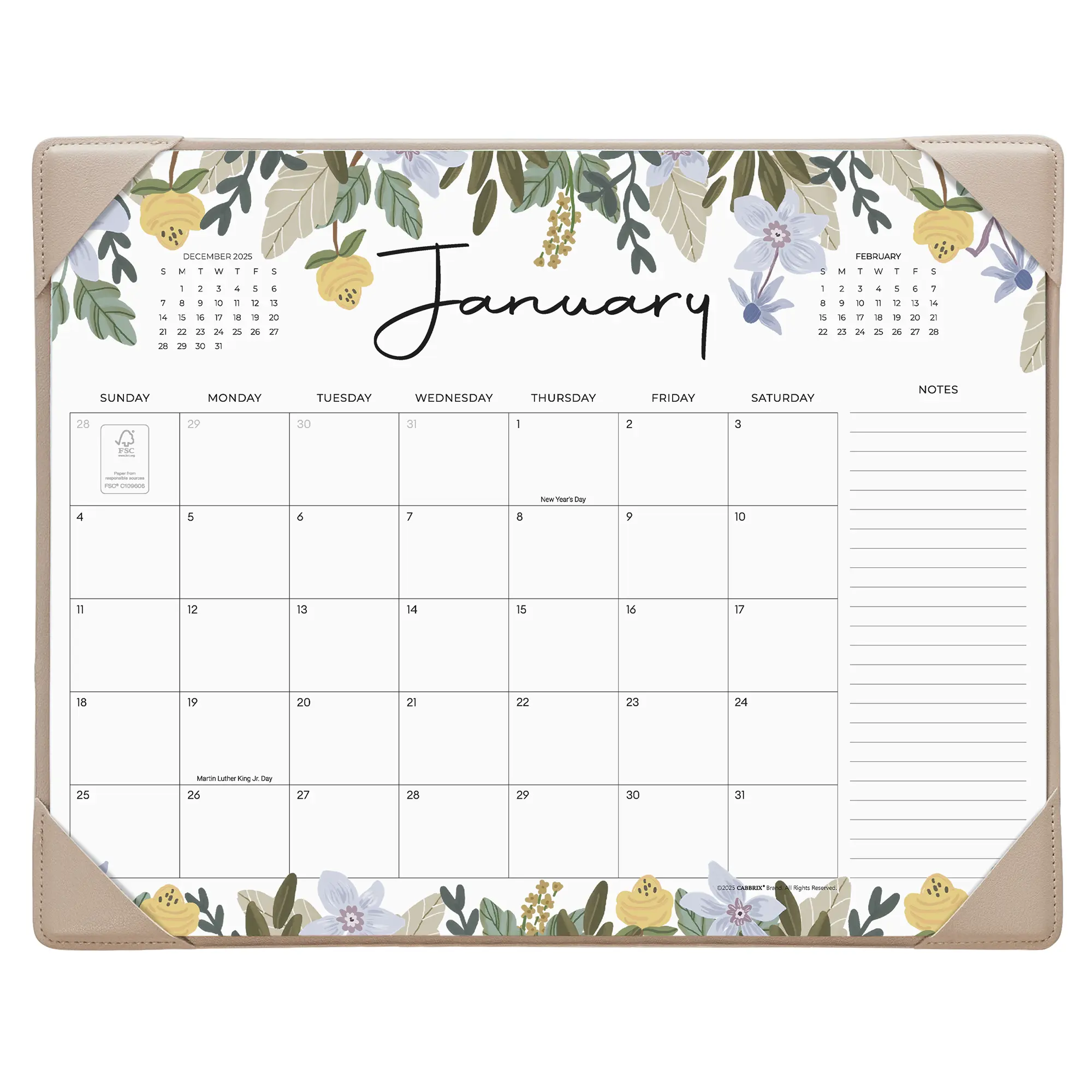 Cabbrix Desk Calendar 2026-2027 with Desktop Mat, Floral Desk Pad Calendar 15 x 12 Inch Runs From Jan 2026 – June 2027, Desk Blotter Calendar for Home School and Office
