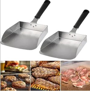 New Yarlung 2 Pack Large Smash Burger Spatula, Stainless Steel Griddle Food Mover BBQ Grill Food Shovel Scraper Scoop for Fried Food, Stir Fry, Hibachi Tools