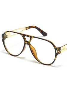 Women's Leopard Print Aviator Frame Eyeglasses, Leopard Pattern Eyeglasses, Retro Fashion Anti Blue Light Eyeglasses for Everyday Use, Fashion Accessories for Outdoor Activities