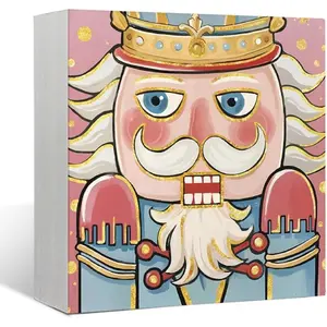 Nutcracker Wooden Box Sign, Pink Nutcracker, Pastel Christmas Decor, Xmas Gift, 5x5 inch