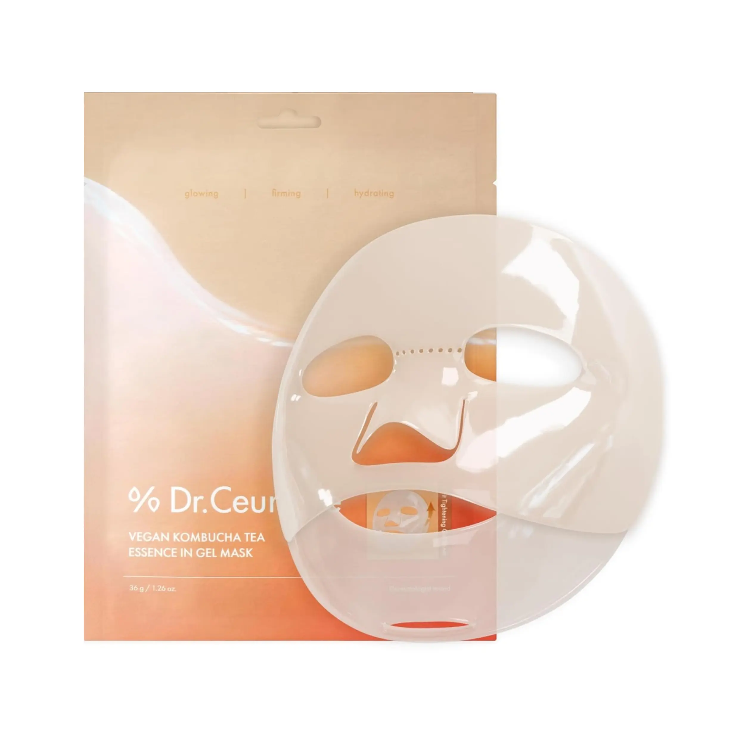 [Dr.Ceuracle] Vegan Kombucha Tea Essence In Gel Mask (1ea) - Kombucha tea Extract, Ceramide NP, Niacinamide, Glutathione, Deep Hydrating Hydrogel Jelly Mask for Glass Glow Skin,