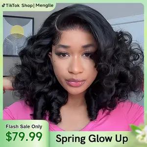[Free Upgraded 7x6 Lace] Menglle Hair Blow Out 250% Density Bouncy Wave 7x6 Pre Cut Lace Front Wig Spiral Curl Gluess Human Hair Wigs With Middle Part 90s Style#greenish#TikTokShopSpringGlowUp
